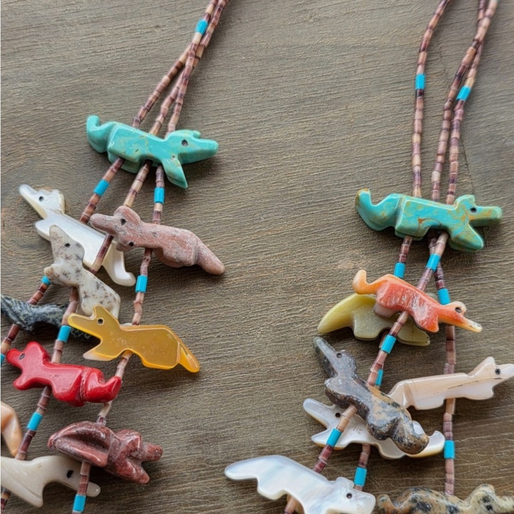 Vintage Heishi 3 strand Multi-Color Stone/shell Bird Cluster Necklace - Picture 6 of 8